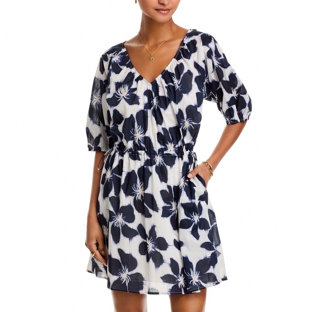Velvet by Graham & Spencer Hazel Mini Dress Azul Blue Floral Cotton LARGE